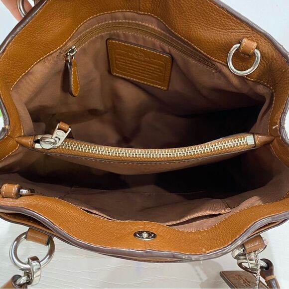 Coach Logo 2Way Carmel Leather Handbag Dual Handle Magnetic Closure - Picture 7 of 17